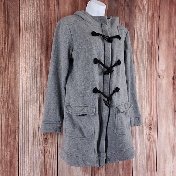 Soft Surroundings Womens Small Gray Hooded Toggle Coat Full Zip Cotton Fleece - Picture 3 of 16